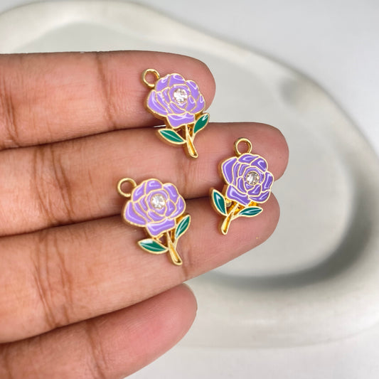 BBB 293 (c) Purple Rose Flower enamel charm ( 1 pc ) High quality shine ( 12:15mm )