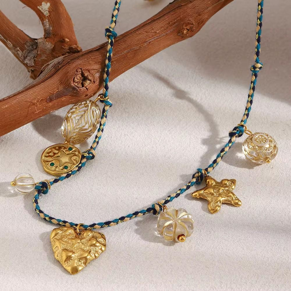 SJ 980 Vintage Thread Charms Necklace - Premium jewellery- 18k Gold PVD plated stainless steel - Anti tarnish