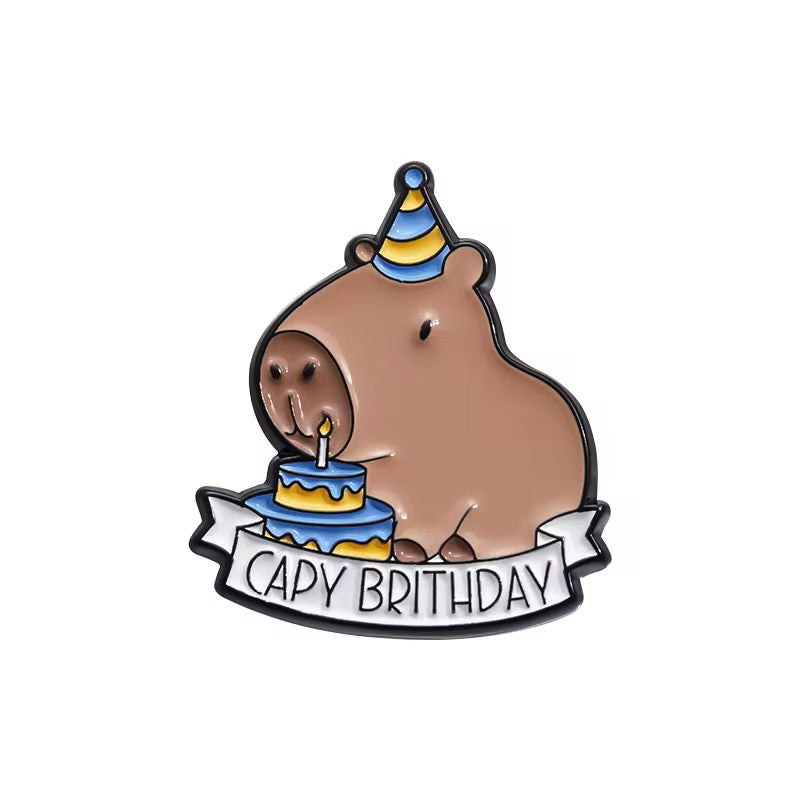 PK 118 Capy Birthday Enamel Pin Badge ( 1 pc ) Imported Premium Quality