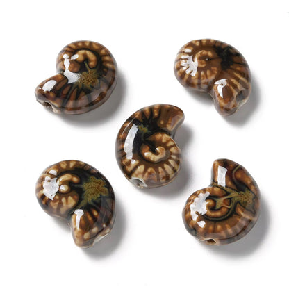 BBB 215 (d) Dark Brown Conch Shell Porcelian Ceramic bead ( 1 pc ) High Shine ( 21:16 mm )