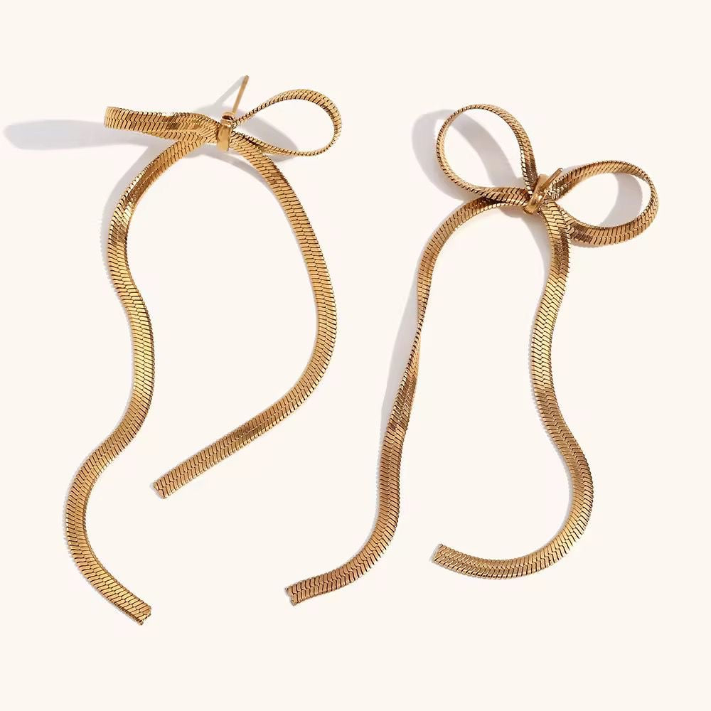 SJ 562  Snake chain Bow Earrings - 18k Gold PVD plated stainless steel - Anti tarnis