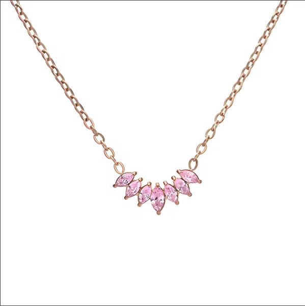 NSJ17B pink zircon Necklace - 18k Gold PVD plated 316 stainless steel - Anti tarnish