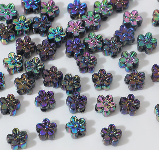 BBB 238 (g) Black daisy flower candy Luminous Shiny Bead ( 1 pc ) UV Plated Acrylic ( 7 mm )