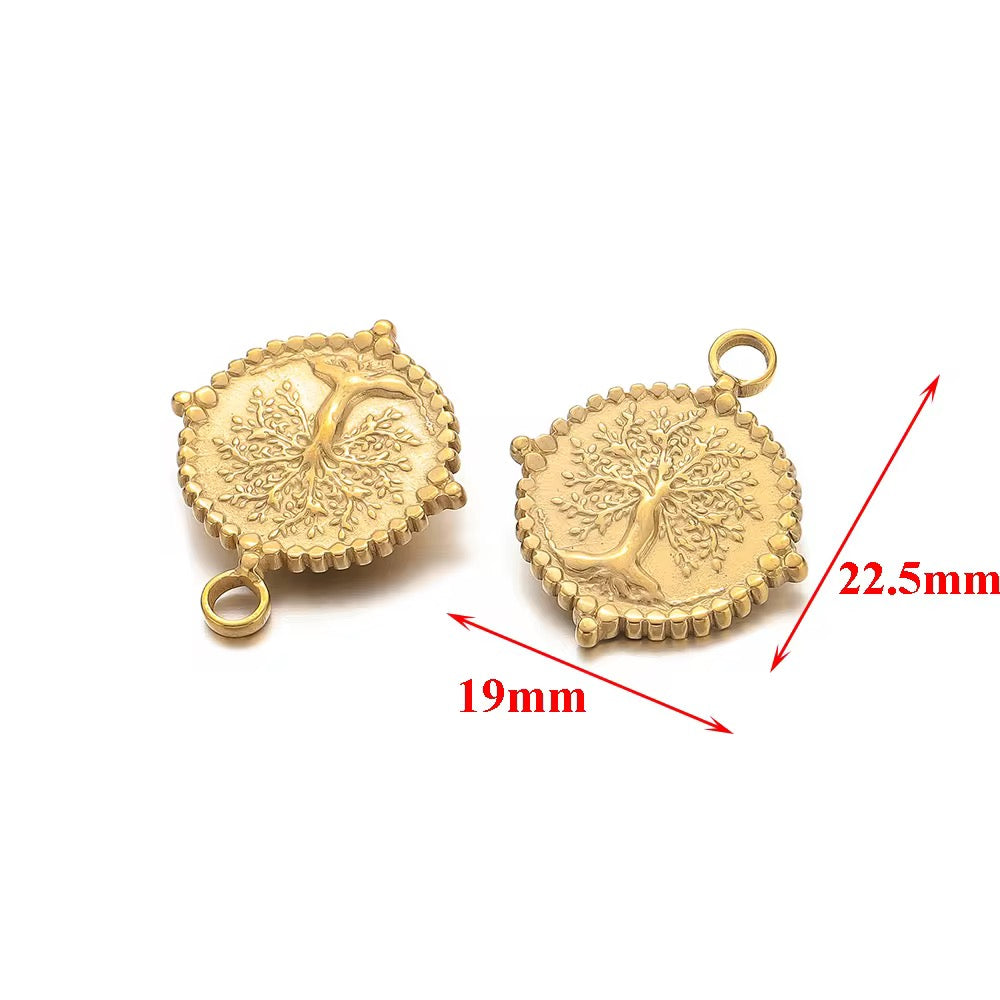 SS 2177 Vintage Tree round Stainless steel charm ( 1 pc ) Anti tarnish