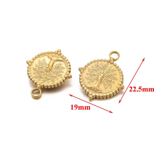 SC03M Vintage Tree round Stainless steel charm ( 1 pc ) Anti tarnish