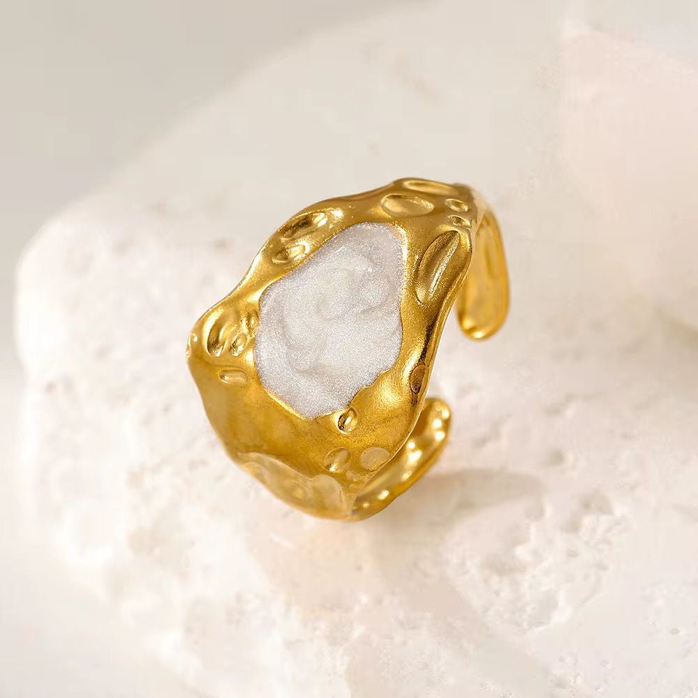 SJ 898 White Enamel Ring Adjustable - 18k Gold PVD plated stainless steel - Anti tarnish