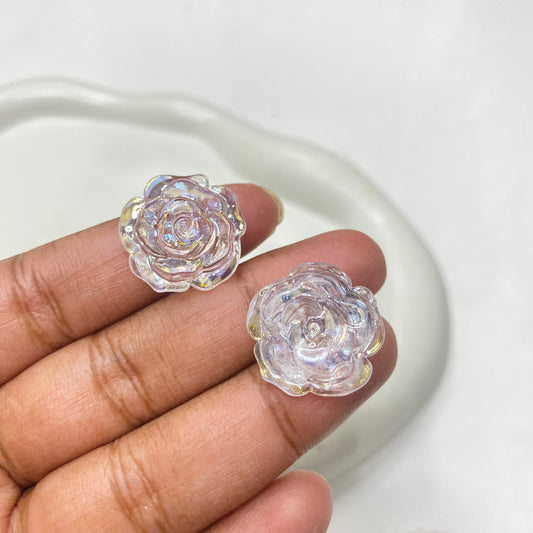 BBB 48 ( C ) clear Rose flower Uv coated resin cabochons charm - per piece