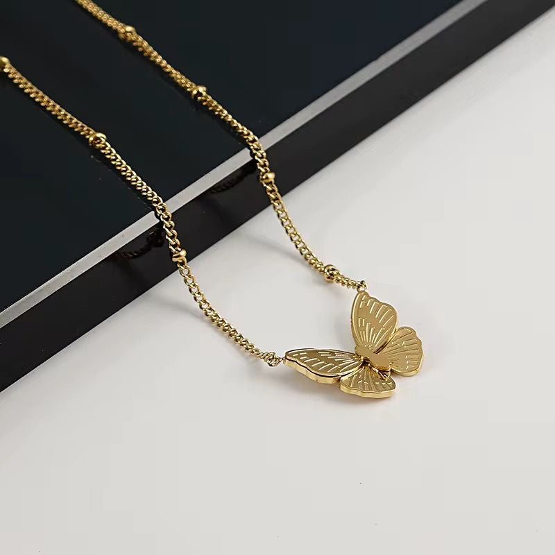SJ 814 Butterfly Bead Chain Necklace  - 18k Gold PVD plated stainless steel - Anti tarnish