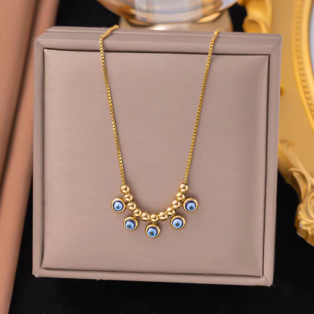 NSJ38A Evil eye Necklace 18k gold PVD plated