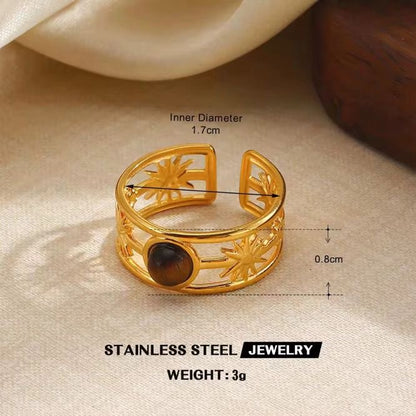 RSJ14E  Tiger stone adjustable rings  -  18k Gold PVD plated stainless steel - Anti tarnish