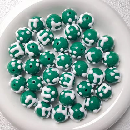 BBB 126 (h) Dark Green Snow Hand painted UV Plated Acrylic Bead ( 1 pc ) ( 16 mm )