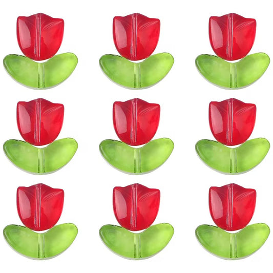 BBB 353 (c) Red Tulip flower Set glass bead ( 1 pc ) Lampwork Bead ( 15 mm )