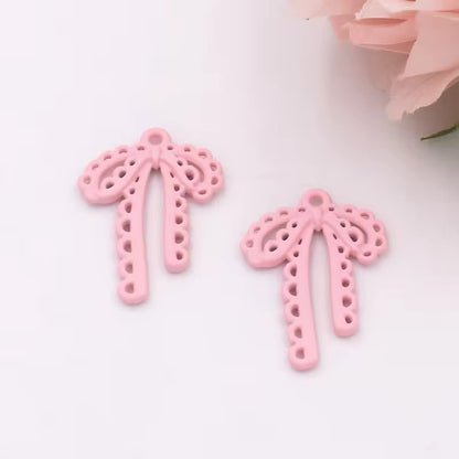 BBB 342 (a) Light Pink Bow Spray painted Charm ( 1 pc ) High Quality Alloy ( 28:20 mm )