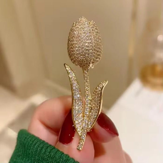 BR 06 Tulip Zircon Brooch pin ( 1 pc ) Tarnish Resistant