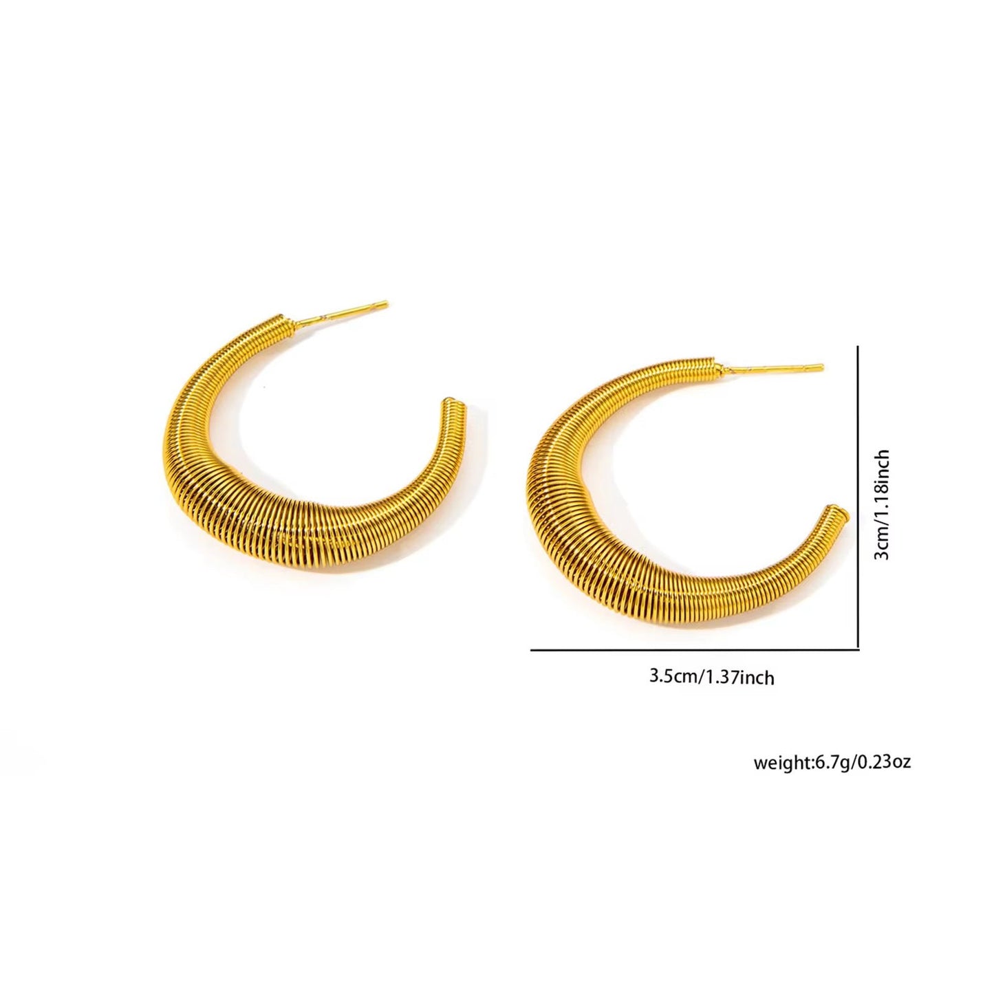 SJ 685 Creative Minimalist C shape Stud Earring - 18k Gold PVD plated stainless steel - Anti tarnish