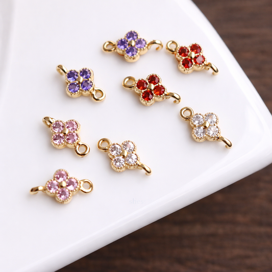 SS 3091 Purple zircon Connector 14k gold plated ( 10*6 mm ) Anti tarnish ( 1 pc )