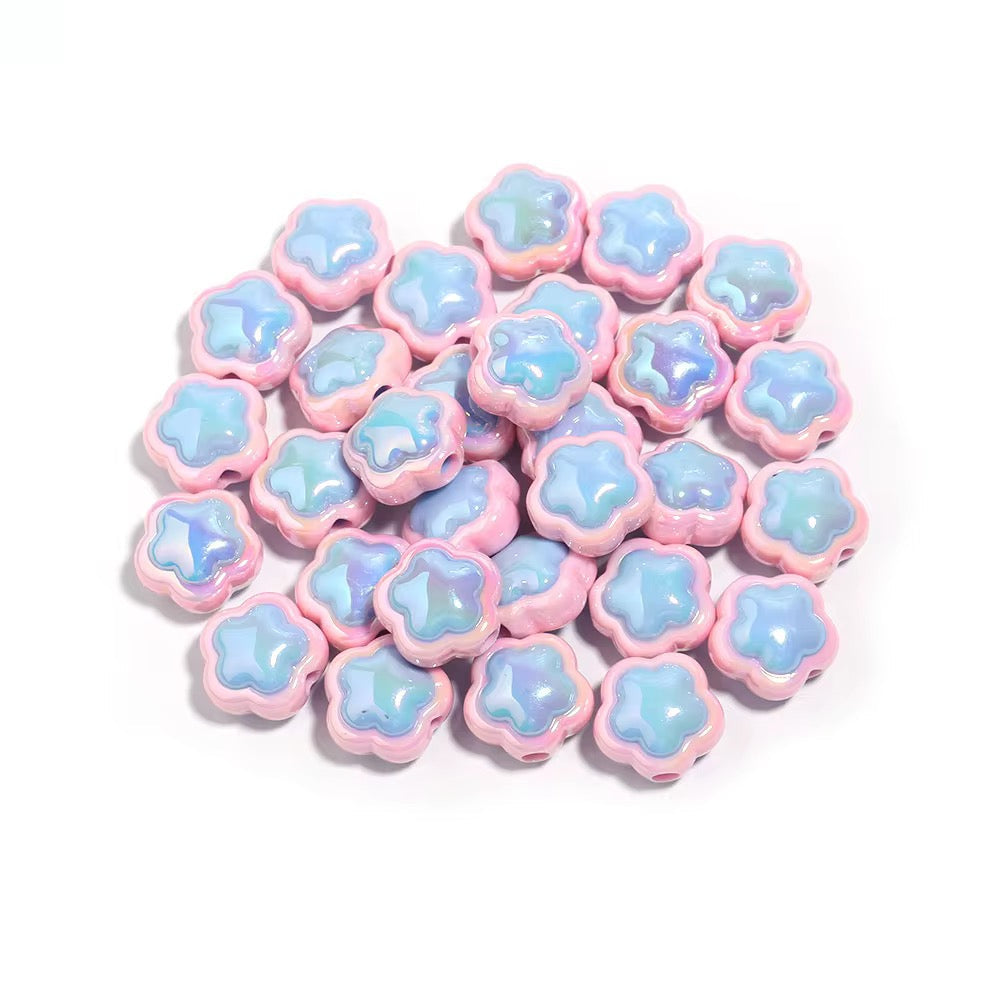 AB54 Flower Double colour Luminous Shiny Bead ( 1 pc ) UV Plated Acrylic ( 17 mm )