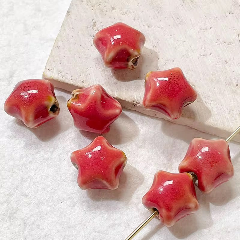 BBB 255 (a) Light Red Chunky Star Ceramic bead ( 1 pc ) Porcelian Ceramic ( 15 mm )