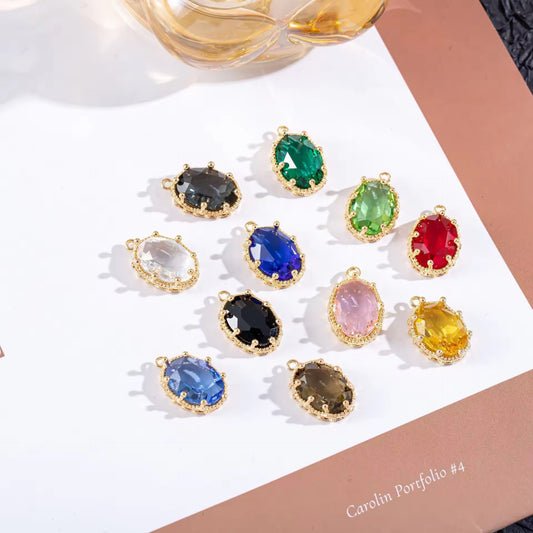 GPC15Q Big Oval Zircon Charm ( 1 pc ) 14k gold plated crystal