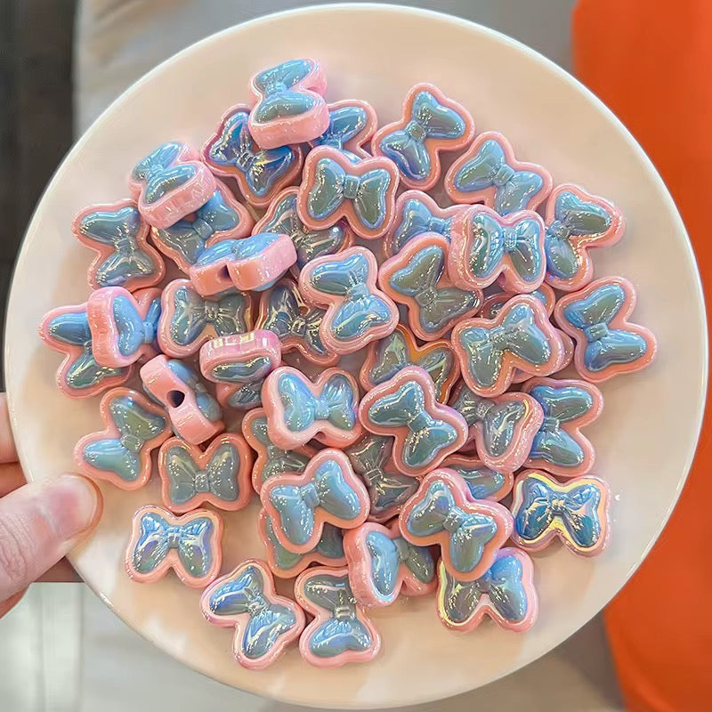 BBB 253 (a) Blue Bow Double colour Luminous Shiny Bead ( 1 pc ) UV Plated Acrylic ( 16 mm )