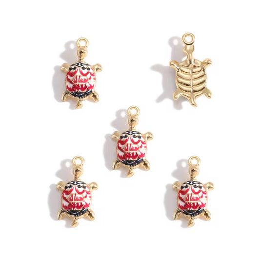 BBB 358 (a) Red Turtle Ocean enamel Connector charm ( 1 pc ) High quality shine ( 14:24 mm )