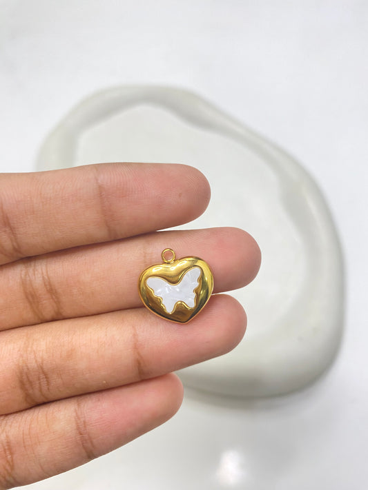SS 2552 Butterfly Heart shell charm 18k gold plated stainless steel ( 1 piece ) Anti tarnish