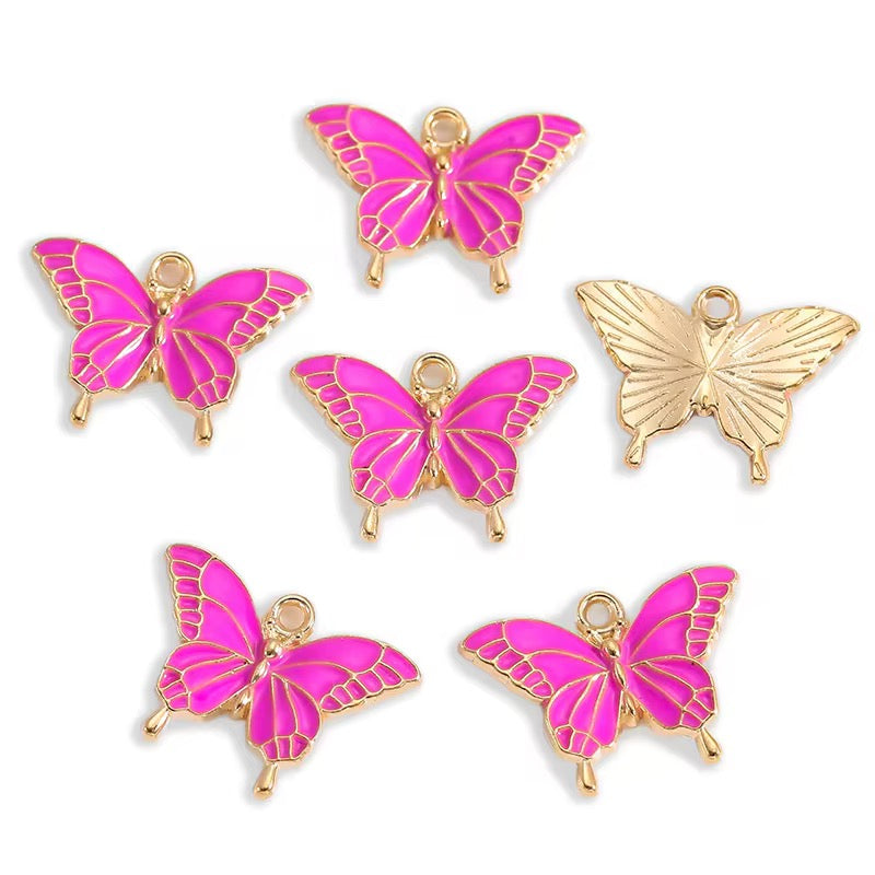BBB 318 (a) Bright Pink Butterfly enamel charm ( 1 pc ) High quality shine ( 20:14 mm )