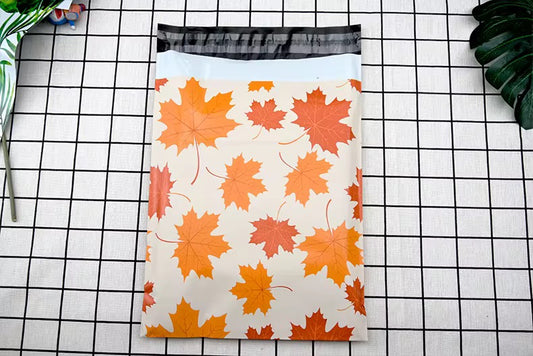 Autumn Leaves Poly Mailer Bag -  Waterproof & Double sided - Designer Premium Packaging ( 10:13 inch )
