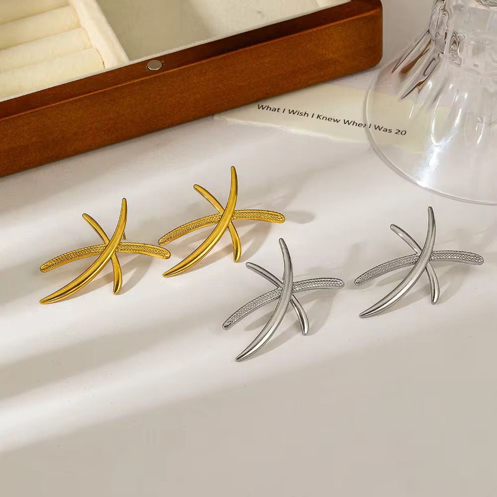 SJ 919 Cross Branch Stud Earring - 18k Gold - 18k Gold PVD plated stainless steel - Anti tarnish