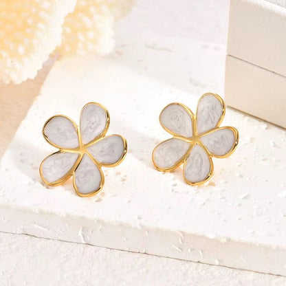 SJ 852 White Plum Flower Stud - 18k Gold PVD plated stainless steel - Anti tarnish
