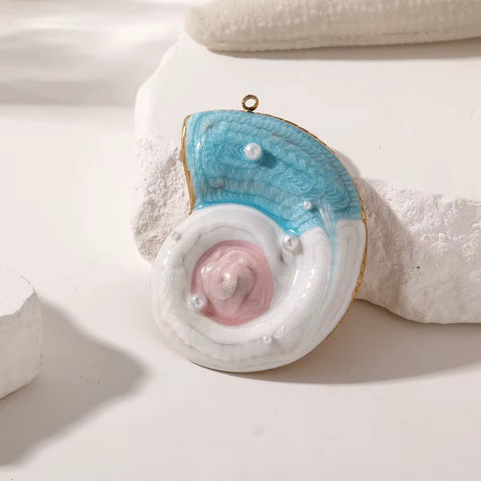 SS 1141 Blue White Conch Charm 18K Gold PVD plated stainless steel ( 1 piece ) Anti tarnish ( 48:35 mm )