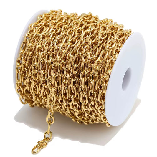 CN 326 Chunky O link rolo cable Chain 18k Gold PVD plated 316 Stainless steel  ( 1 feet ) Anti tarnish