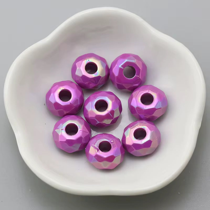 AB52 Yellow Big Faceted Rondelle Luminous Shiny Bead ( 1 pc ) UV Plated Acrylic ( 14 mm )