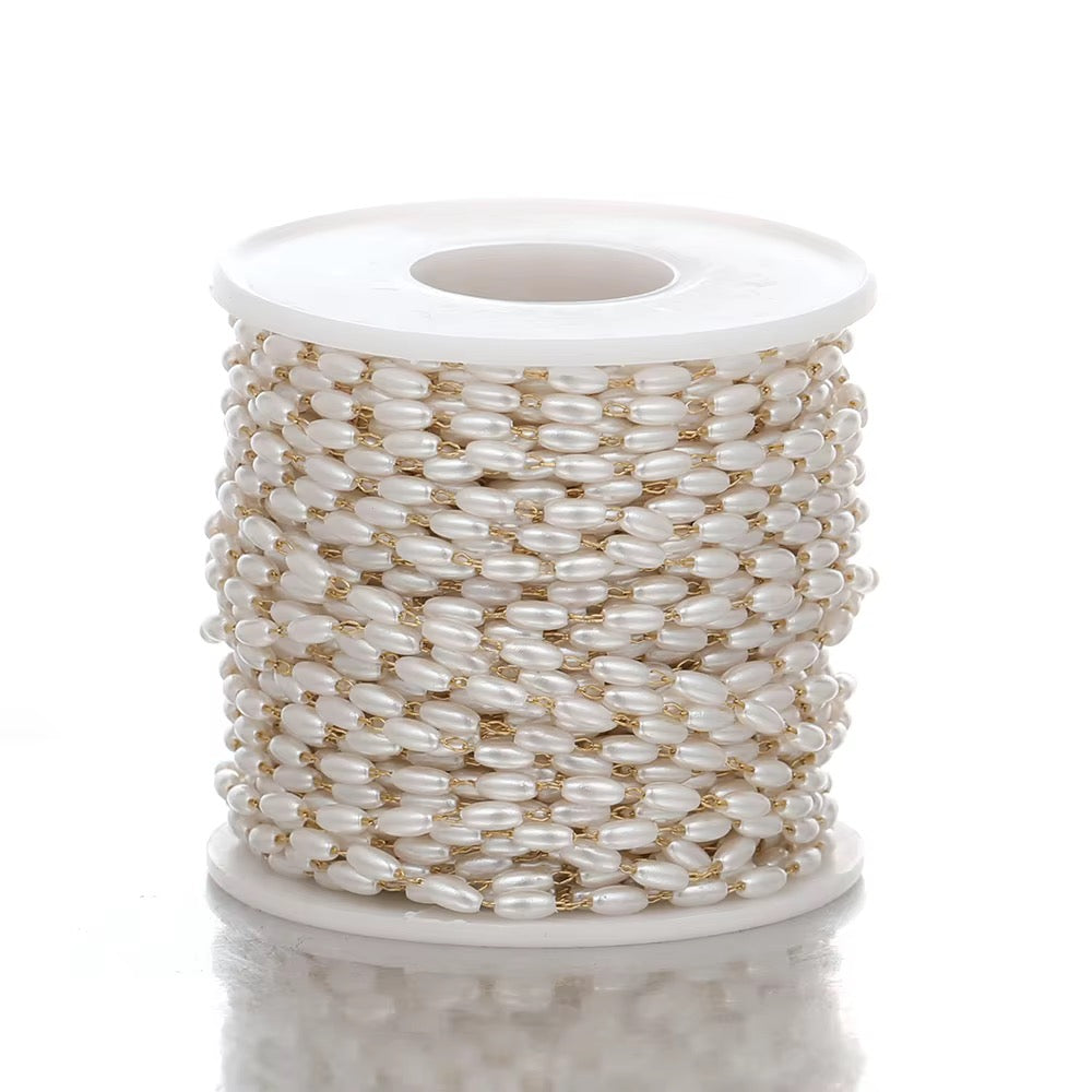 DIYS296 Pearl Link Chain ( 1 feet ) 18K Gold PVD