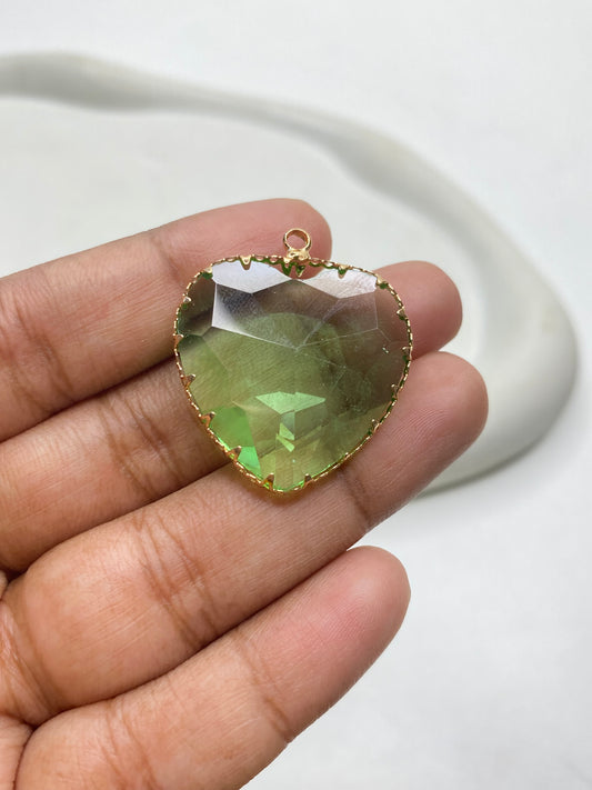 BBB 147 (L) Olive Green big heart crystal 14K gold plated charm ( 1 pc ) Anti tarnish ( 38 mm )