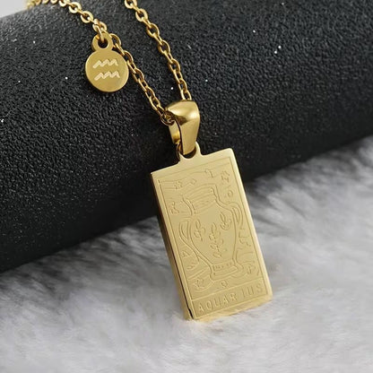 SJ 851 Zodiac Sign Tarot Card Necklace - 18k Gold PVD plated stainless steel - Anti tarnish
