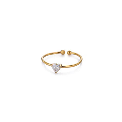 RSJ05B Zircon heart ring adjustable - 18k Gold PVD plated 316 stainless steel - Anti tarnish
