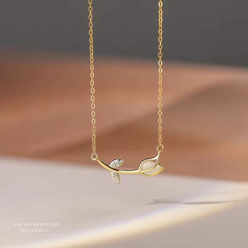 NSJ36C Tulip Zircon Necklace 18k Gold pvd plated