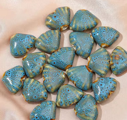 BBB 216 (c) Greenish Blue Fan Shell Porcelian Ceramic bead ( 1 pc ) High Shine ( 18:23 mm )
