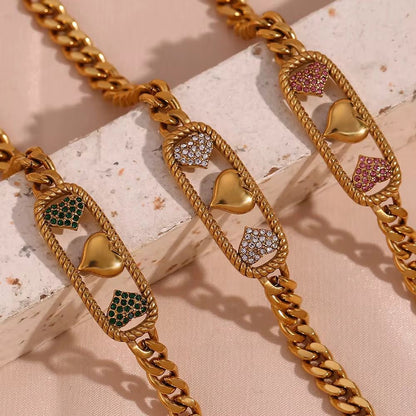 SJ 1012 Zircon Heart Chunky Bracelet - Premium Collection - 18k Gold PVD plated stainless steel - Anti tarnish