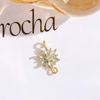 BBB 282 (b) Light Blue Zircon Snowflake connector 14k gold plated crystal charm ( 1 pc ) Anti tarnish ( 18:10 mm )