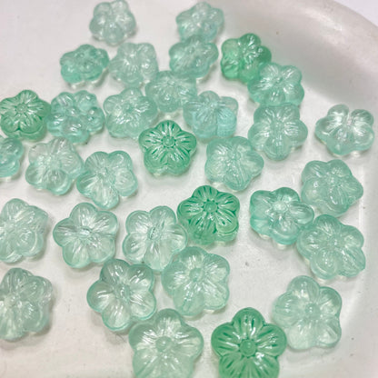 GB34 Golden glitter clear Flower glass bead ( 1 pc )