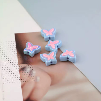 BBB 252 (d) Light Blue Butterfly Double colour Luminous Shiny Bead ( 1 pc ) UV Plated Acrylic ( 17 mm )