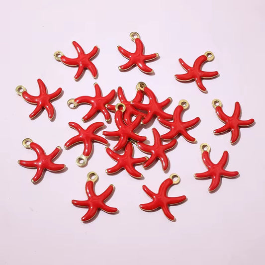 BBB 245 (d) Red Star fish Enamel Tiny Charm 18K Gold PVD plated stainless steel ( 1 piece ) Anti tarnish ( 10.5:10 mm )