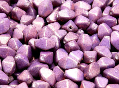 BBB 110 (D) Czech pressed Glass Bicone Lantern Beads Opaque Mix Amethyst Gold Ceramic Look - (1PC)
