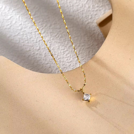 SJ 741 Rhombus Zircon dainty Starry Necklace - 18k Gold PVD plated stainless steel - Anti tarnish
