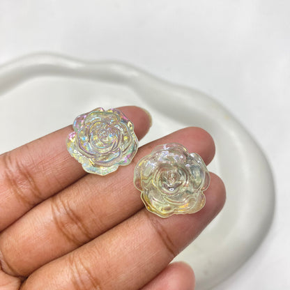 BBB 48 ( I ) light green rose flower Uv coated resin cabochons charm - per piece