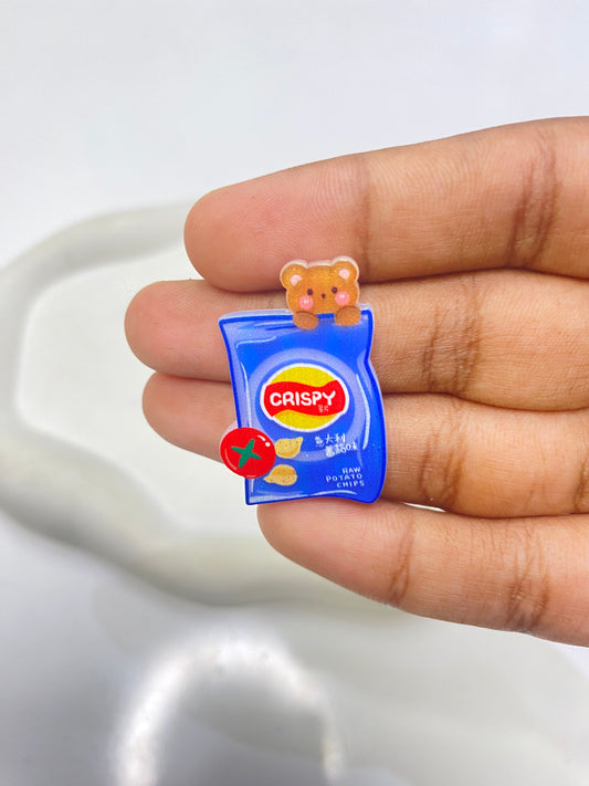 BBB 087 (b)Blue Crispy Raw Potato Chips with a bear flat acrylic charm ( 1 pc )