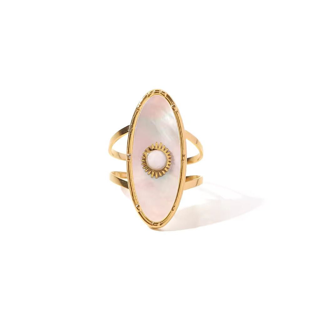 SJ 496 - Retro white pearl shell ring - premium collection - 18k Gold PVD plated stainless steel - Anti tarnish - Wholesale