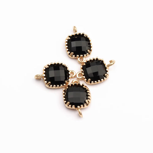 CZ 2169 Black square Zircon connector 18k gold plated charm ( 1 pc ) - anti tarnish